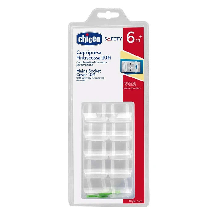 Chicco – Protecții priză antiscoc 10A cu cheiță de siguranță, 10 bucăți