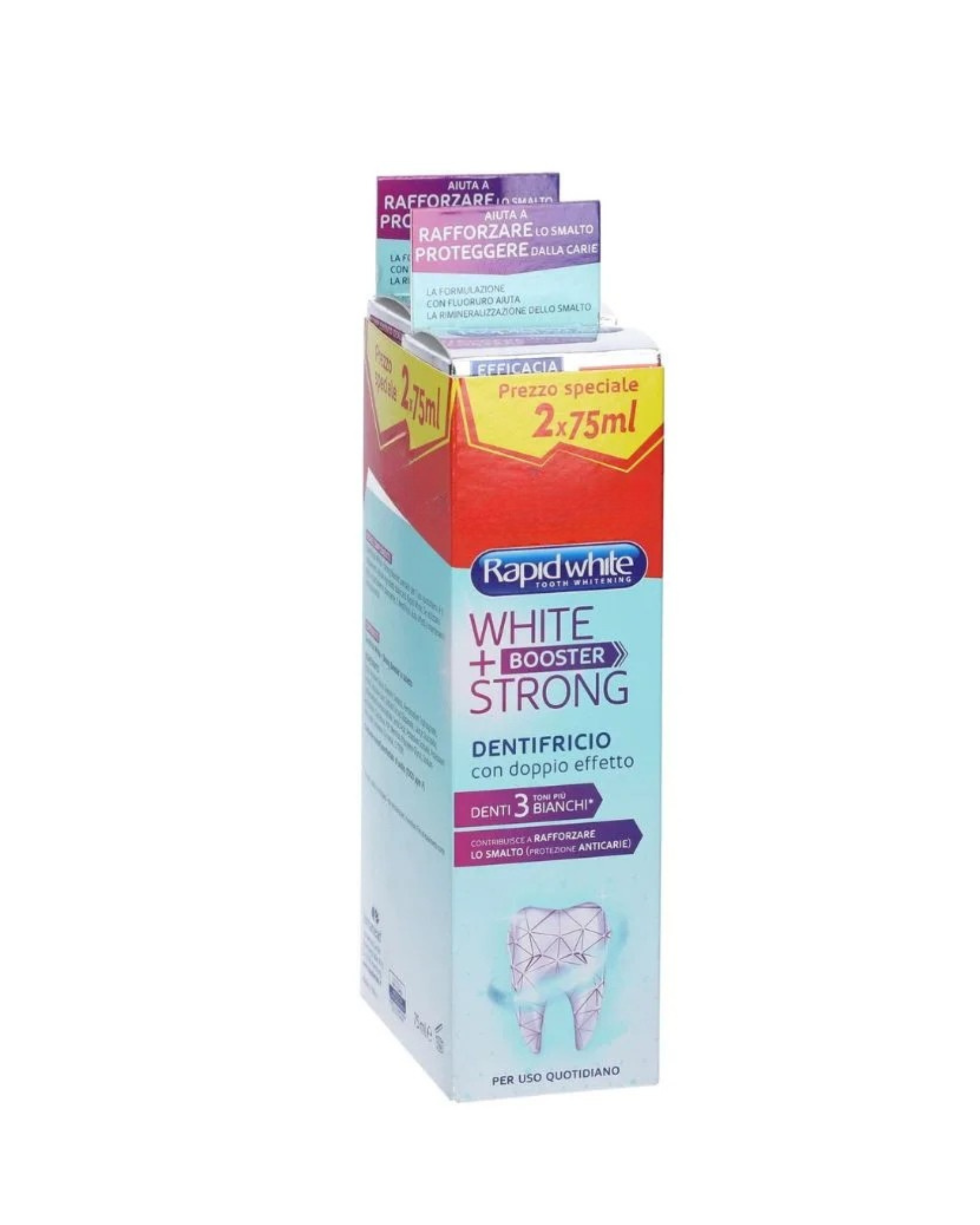 RAPID WHITE White + Booster Strong – Pastă de dinți cu efect dublu, 2 x 75ml
