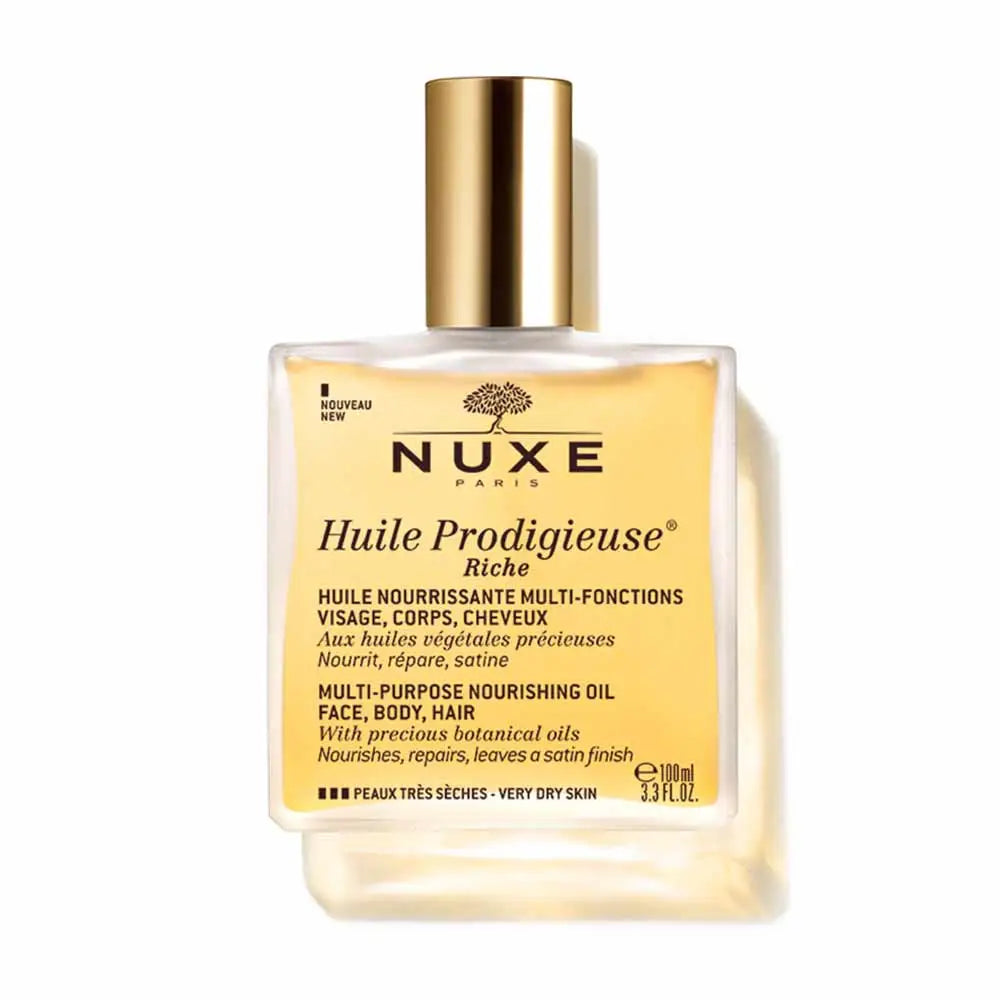 NUXE Huile Prodigieuse Riche – Ulei Uscat Multifuncțional Intens Hrănitor pentru Față, Corp și Păr, 100 ml