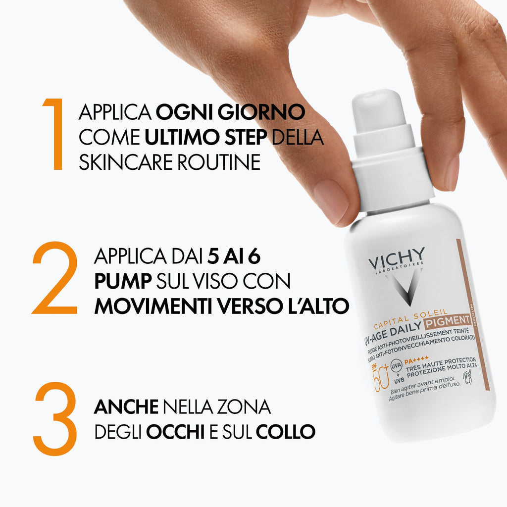 VICHY Capital Soleil UV-Age Daily Pigment Medium SPF50+ – Fluid colorat anti-fotoîmbătrânire 40 ml