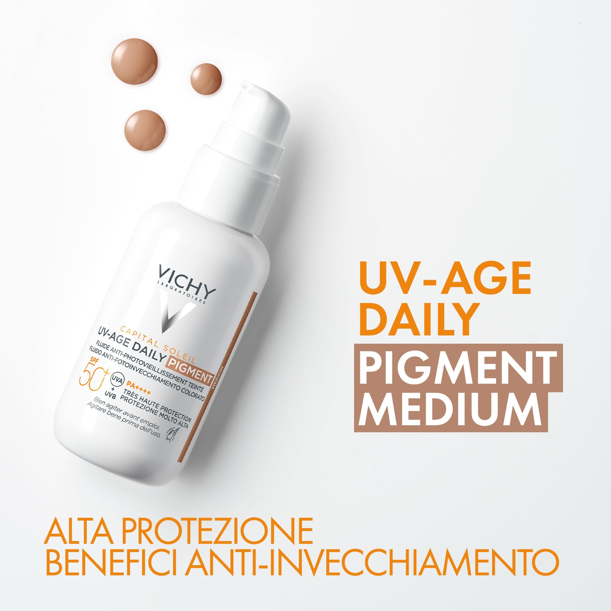 VICHY Capital Soleil UV-Age Daily Pigment Medium SPF50+ – Fluid colorat anti-fotoîmbătrânire 40 ml