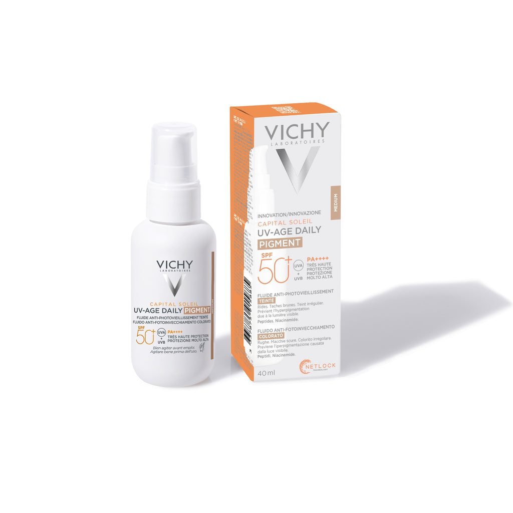 VICHY Capital Soleil UV-Age Daily Pigment Medium SPF50+ – Fluid colorat anti-fotoîmbătrânire 40 ml