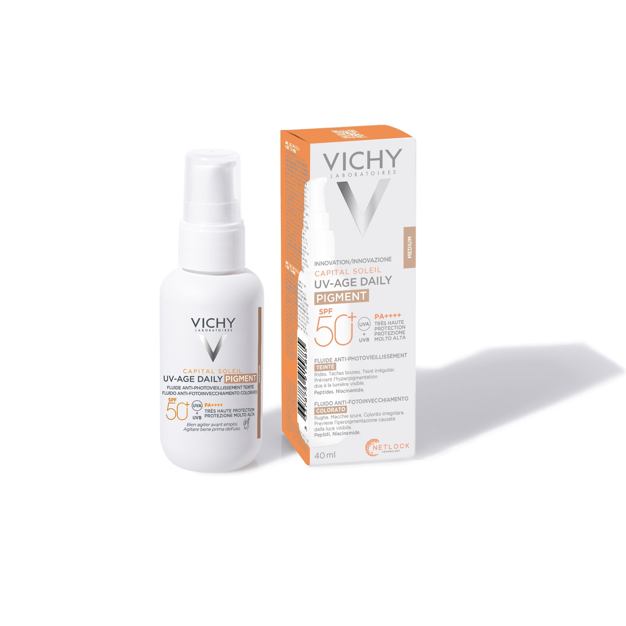 VICHY Capital Soleil UV-Age Daily Pigment Medium SPF50+ – Fluid colorat anti-fotoîmbătrânire 40 ml