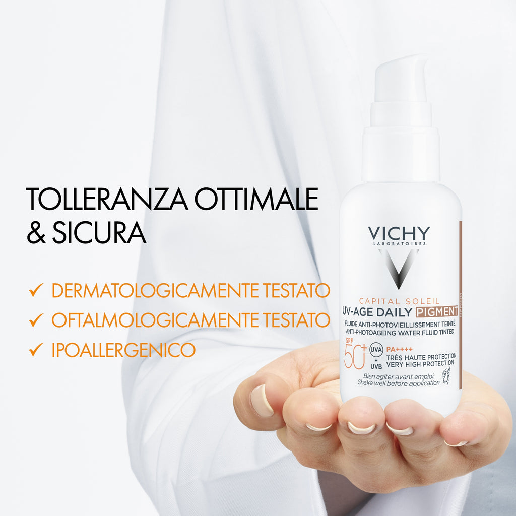 VICHY Capital Soleil UV-Age Daily Pigment Medium SPF50+ – Fluid colorat anti-fotoîmbătrânire 40 ml