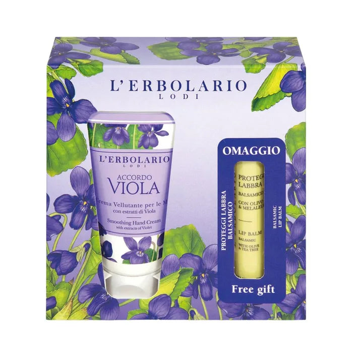 L’ERBOLARIO Set Accordo Viola – Cremă de mâini + Balsam de buze.